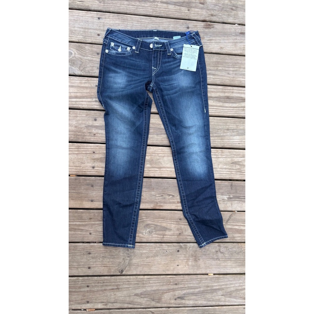 True Religion Skinny Jeans Dark Wash Blue Horseshoe Stitch Size 30 NEW